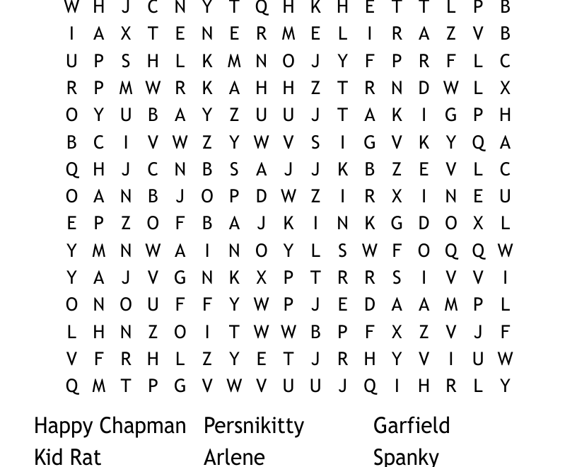 Garfield Word Search WordMint