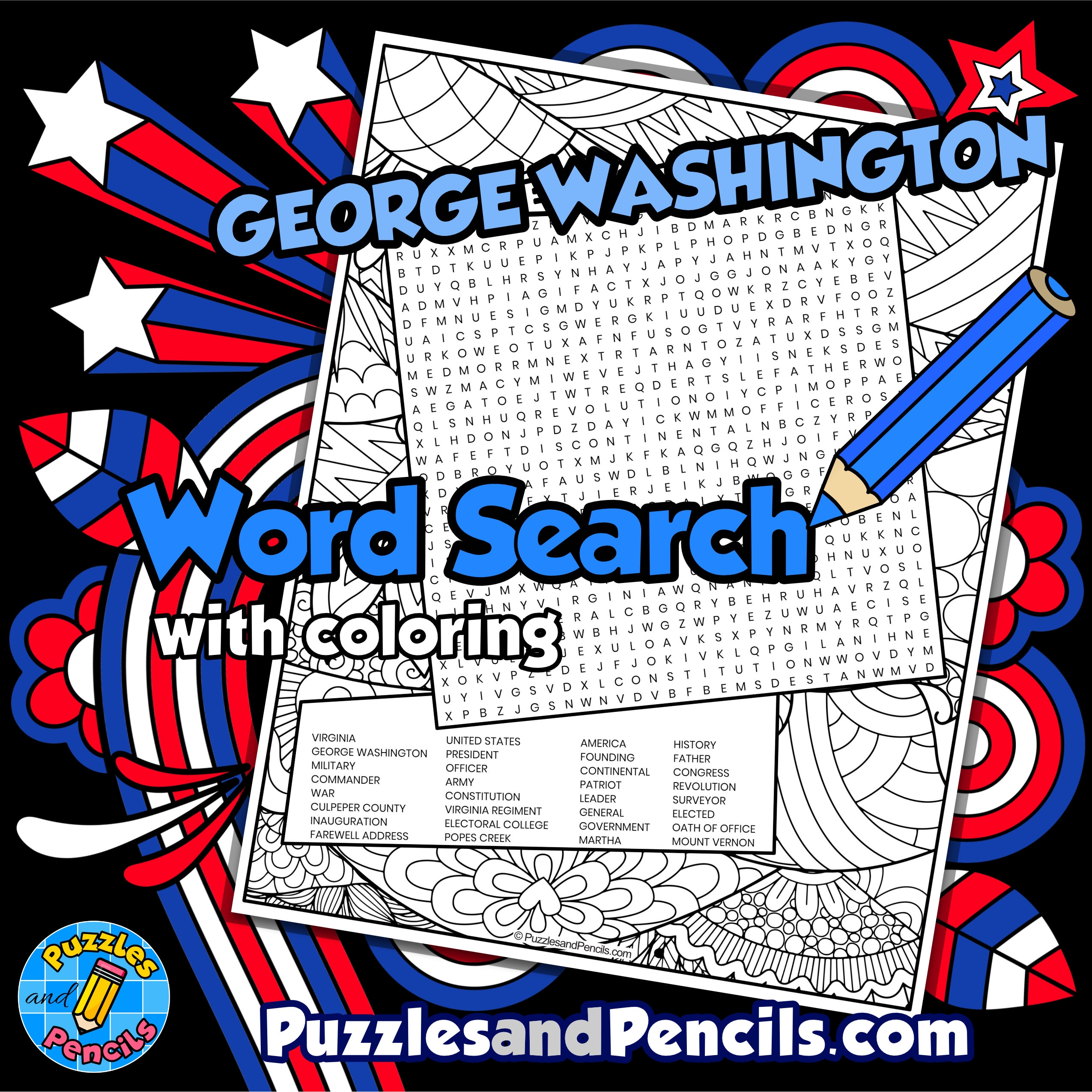 George Washington Word Search Puzzle Activity US Presidents Wordsearch Made By Teachers
