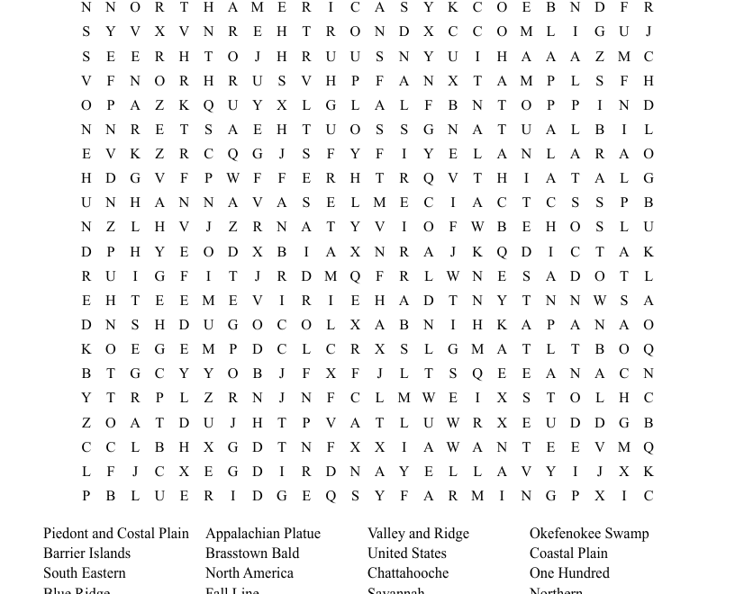 Georgia Geography Puzzle Word Search WordMint