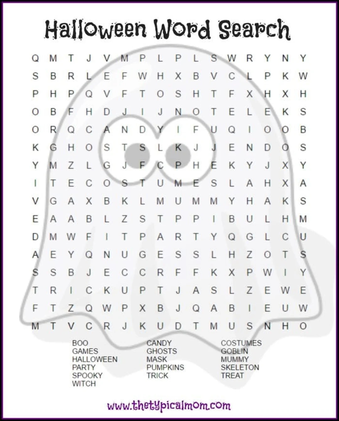 Ghost Halloween Word Search Printable Etsy