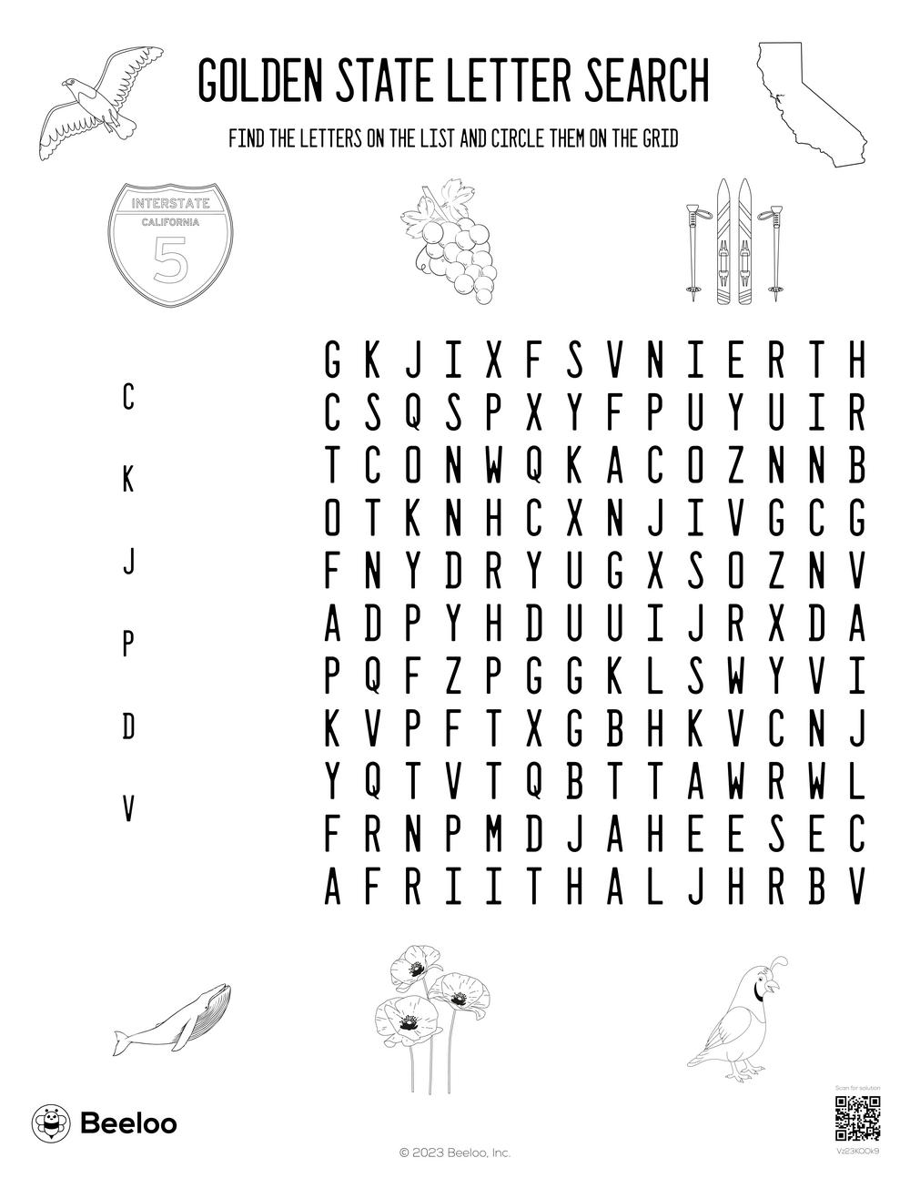 Golden State Letter Search Beeloo Printable Crafts And Activities For Kids