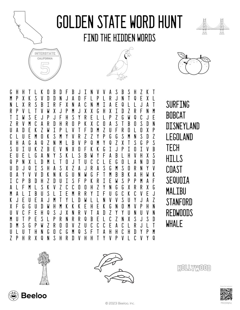 Golden State Word Hunt Beeloo Printable Crafts And Activities For Kids