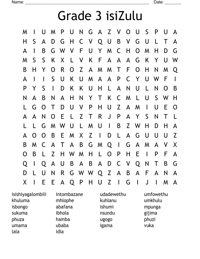 Grade 3 IsiZulu Word Search WordMint Grade 3 IsiZulu Word Search WordMint