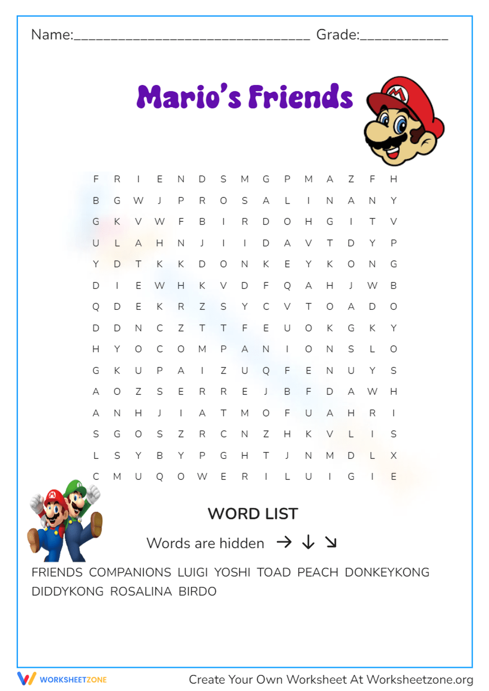 Grade 3 Mario Word Search Worksheets Printable