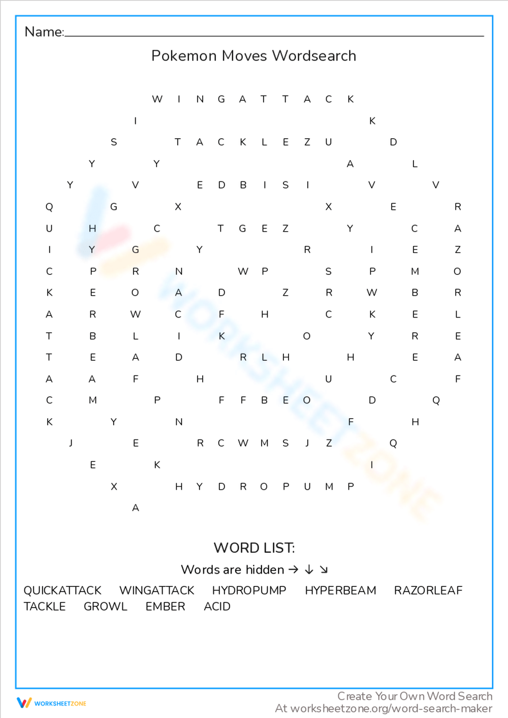 Grade 3 Pokemon Word Search Worksheets
