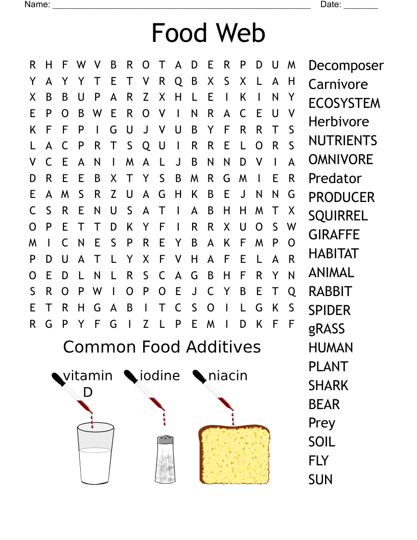 Food Chain Word Search Free Printable