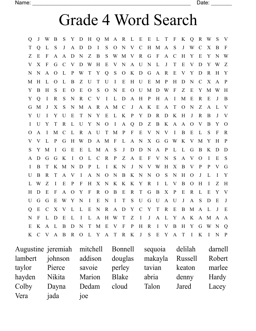 Grade 4 Word Search WordMint