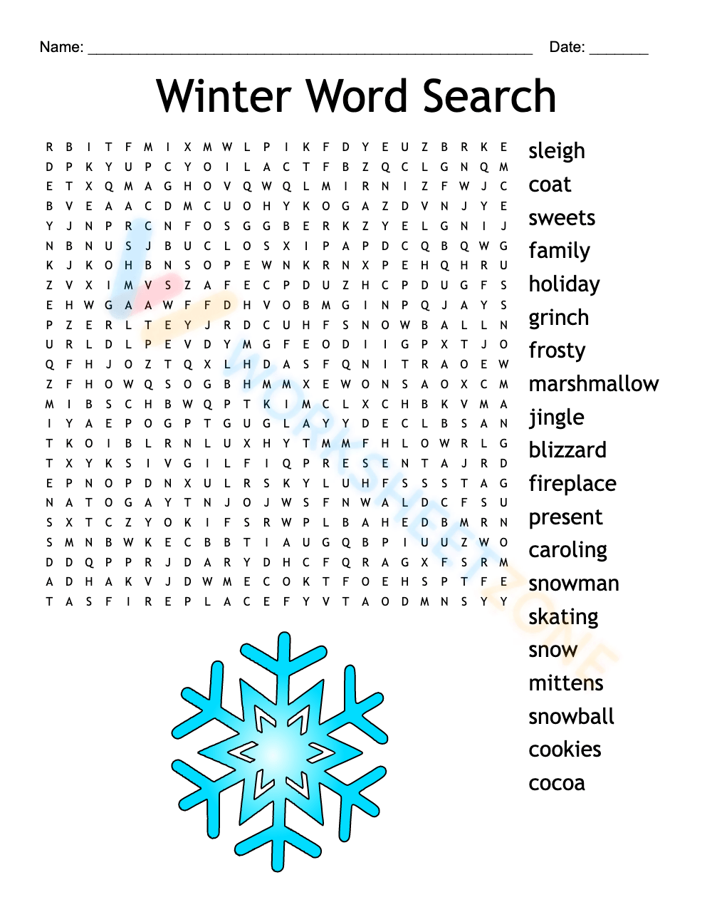 Grade 5 January Word Search Worksheets Printable