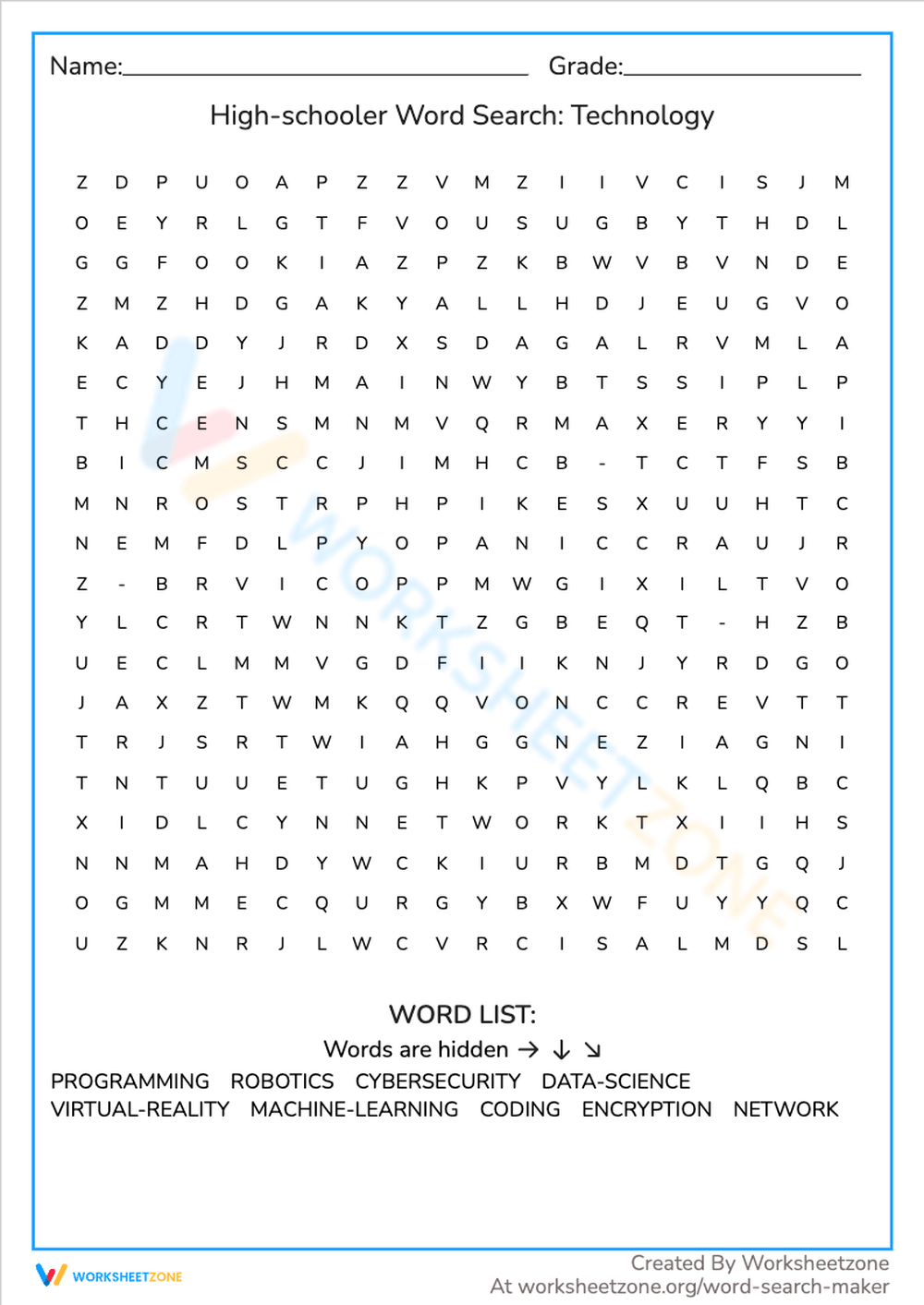 grade 9 word search