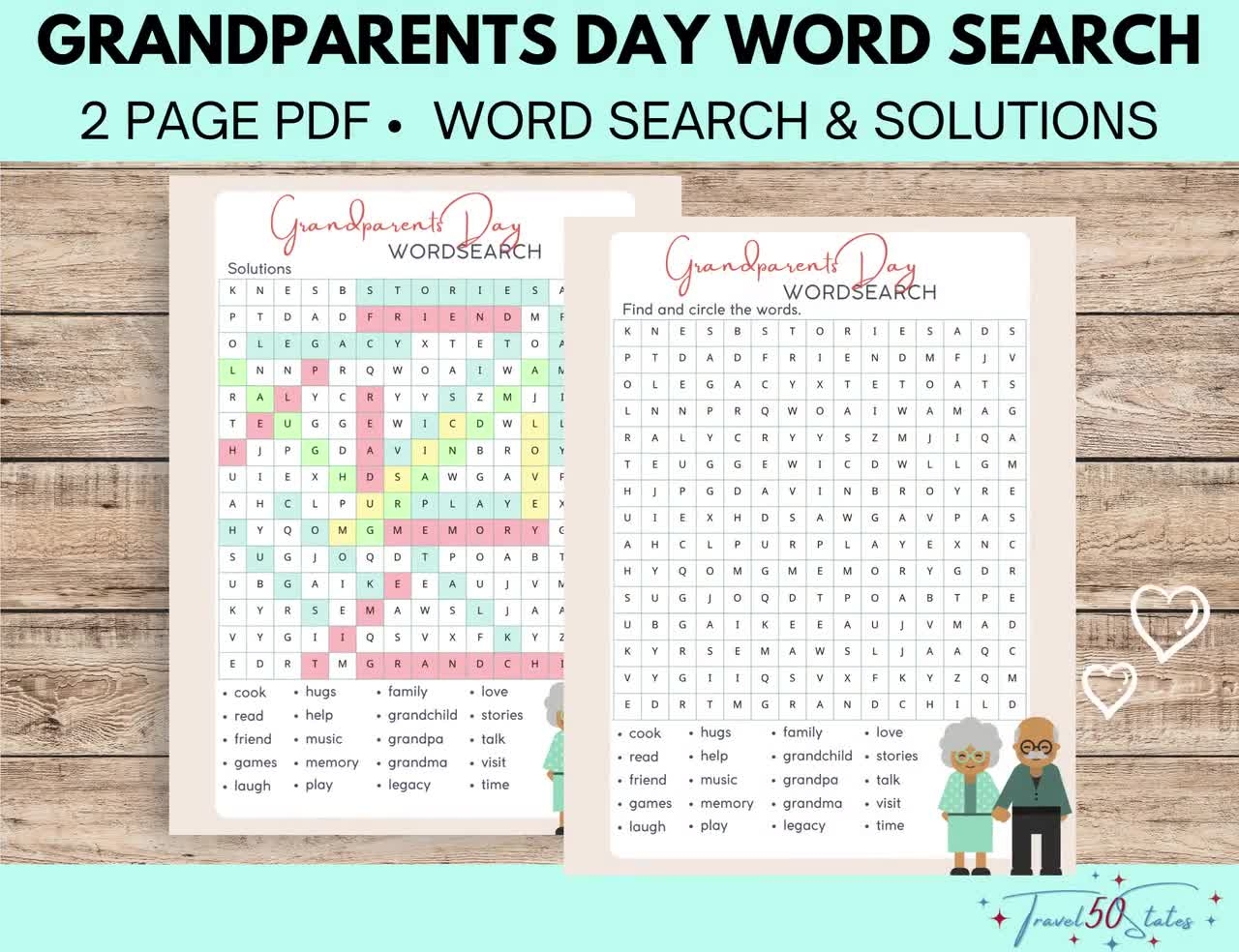 Grandparents Day Word Search Game Printable Family Activity For Grandchildren Grandparents US Letter And A4 Size Instant Download Etsy