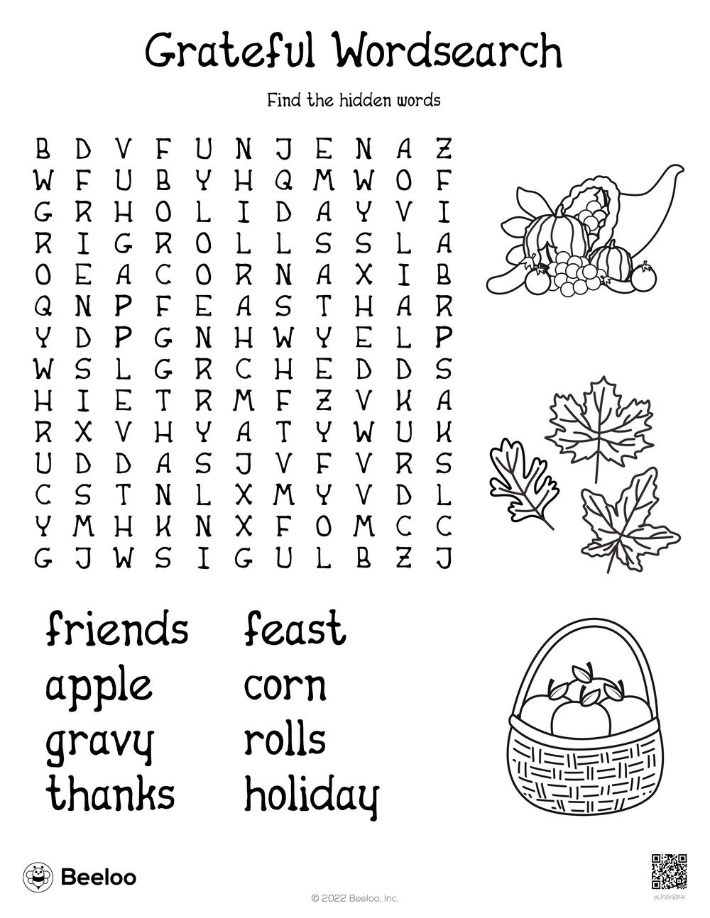 Grateful Wordsearch Beeloo Printable Crafts And Activities For Kids