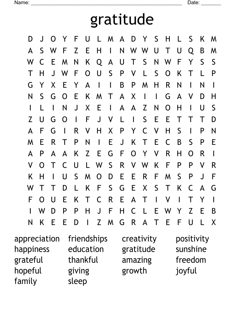 Printable Grateful Word Search