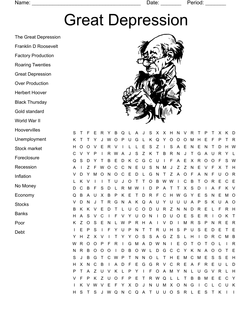 Great Depression Word Search Printable
