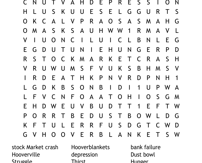 Great Depression Word Search WordMint