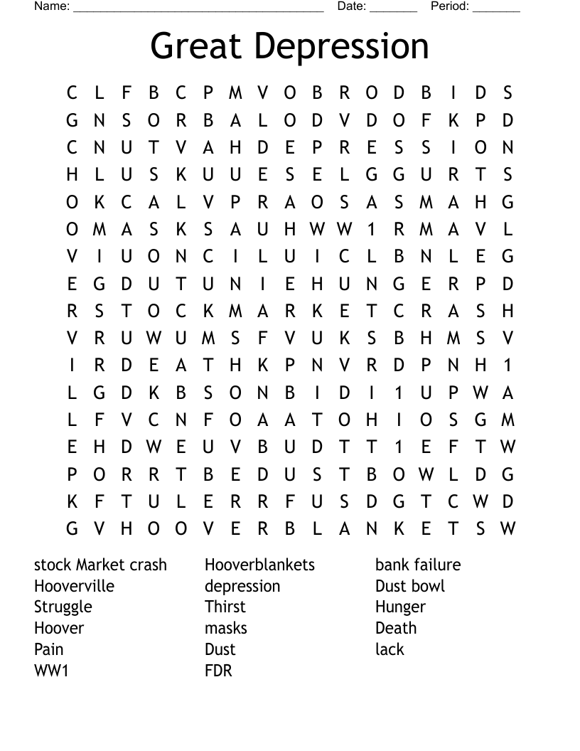 Great Depression Word Search WordMint