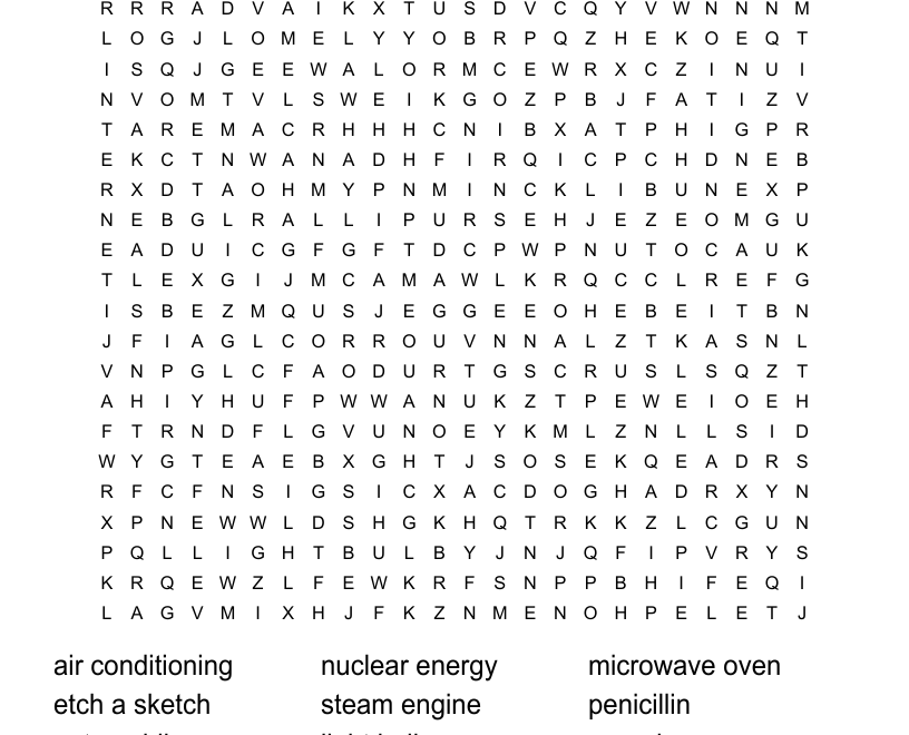 Great Inventions Inventors Word Search WordMint