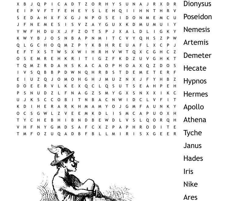 Greek Gods Word Search WordMint