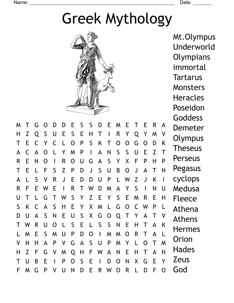 Greek Mythology Word Search WordMint