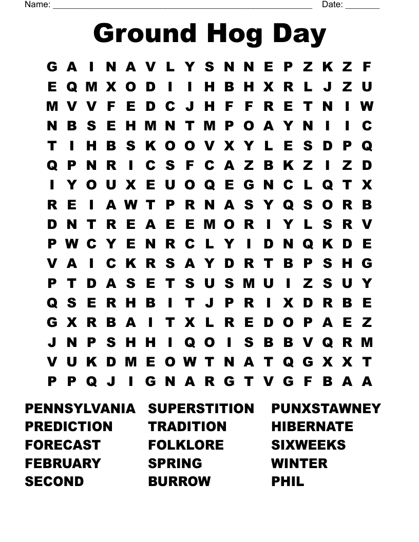 Ground Hog Day Word Search WordMint