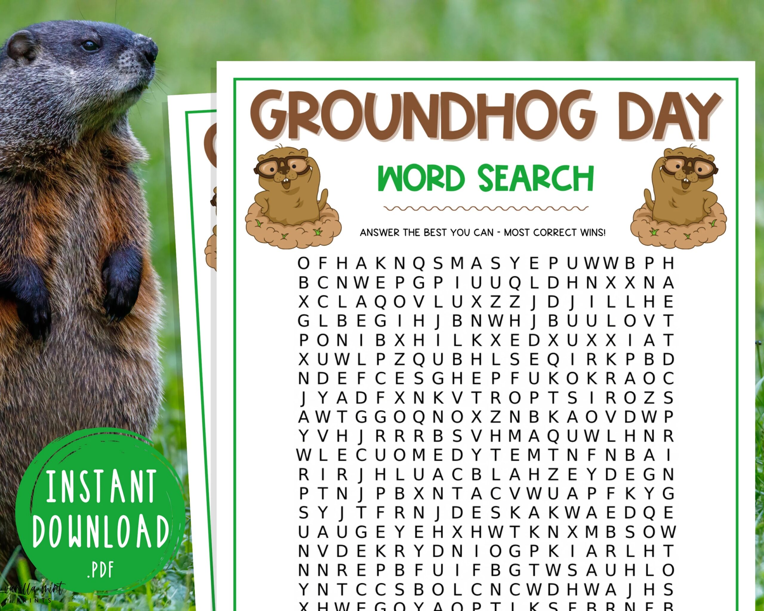 Groundhog Day Word Search Game Punxsutawney Phil Printable Games Party Games Games For Adults Kids February 2nd Groundhog Day Etsy