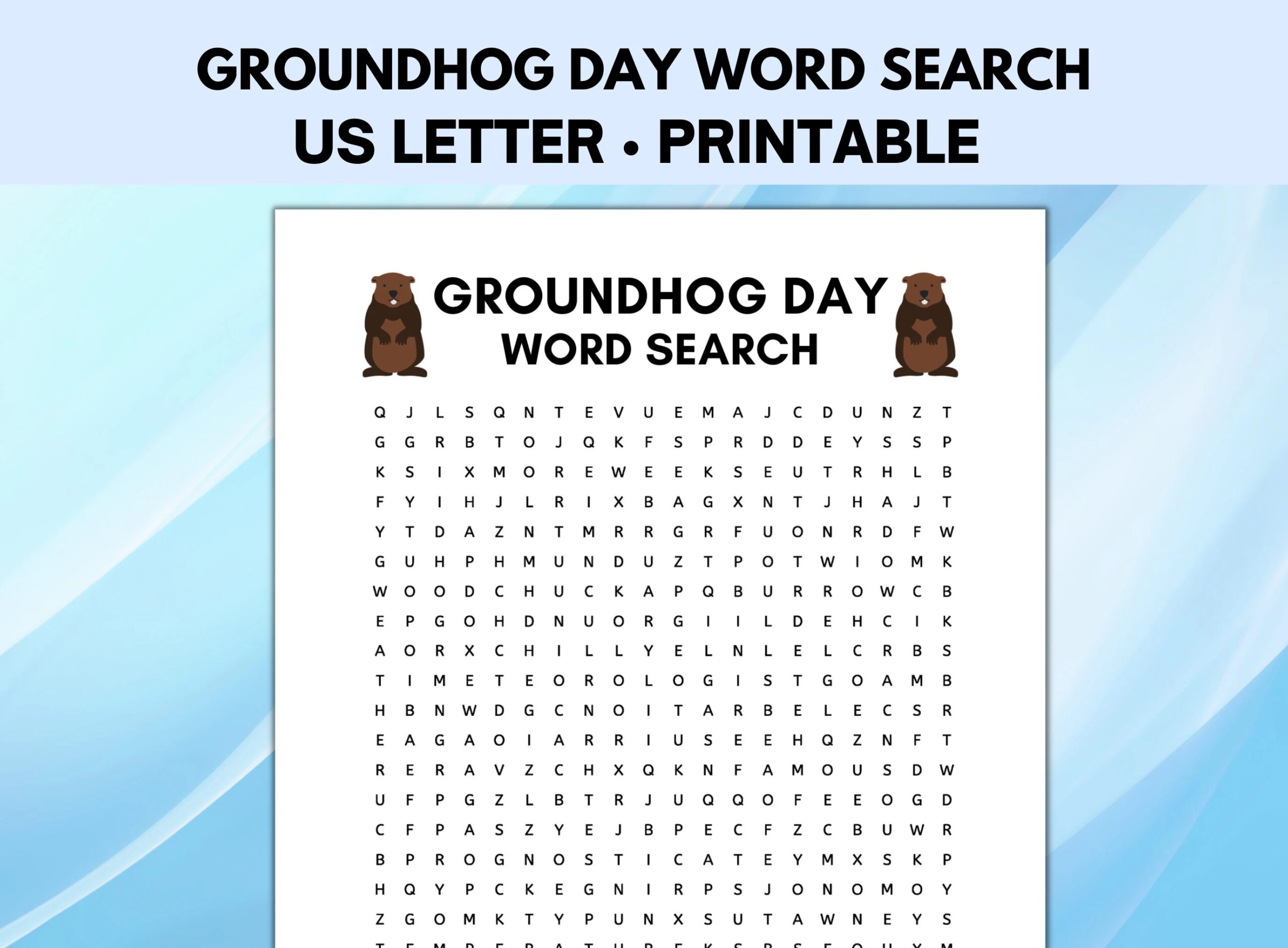 Groundhog Day Word Search Groundhog Day Printable Groundhog Activities Word Search Puzzle Etsy