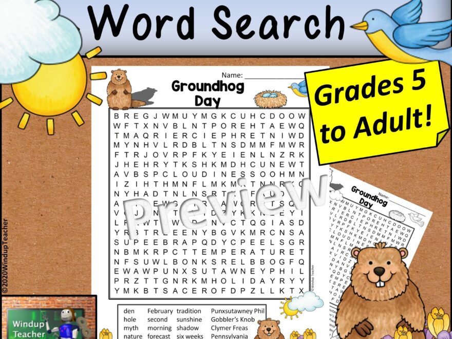 Groundhog Day Word Search Hard For Grades 5 UP Made By Teachers