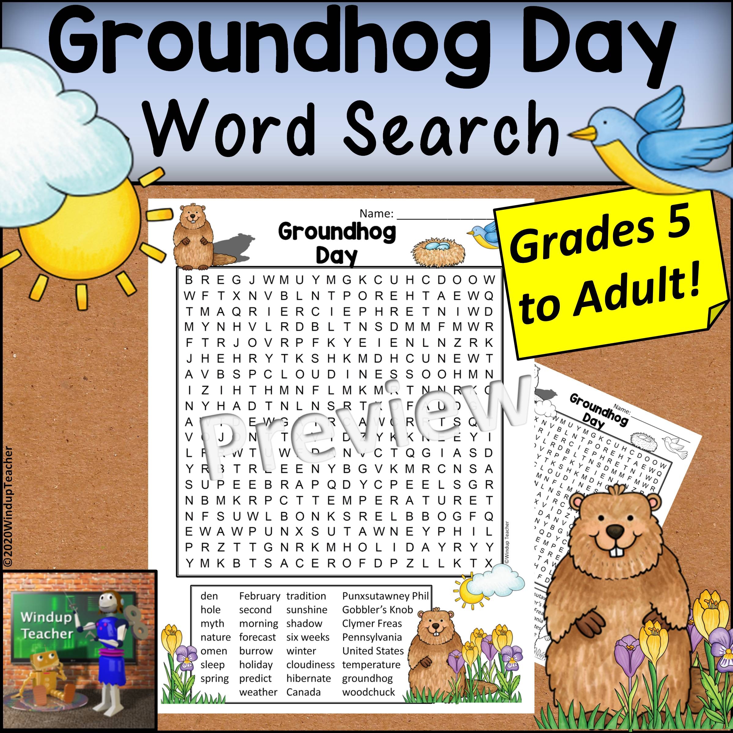Groundhog Day Word Search Hard For Grades 5 UP Made By Teachers