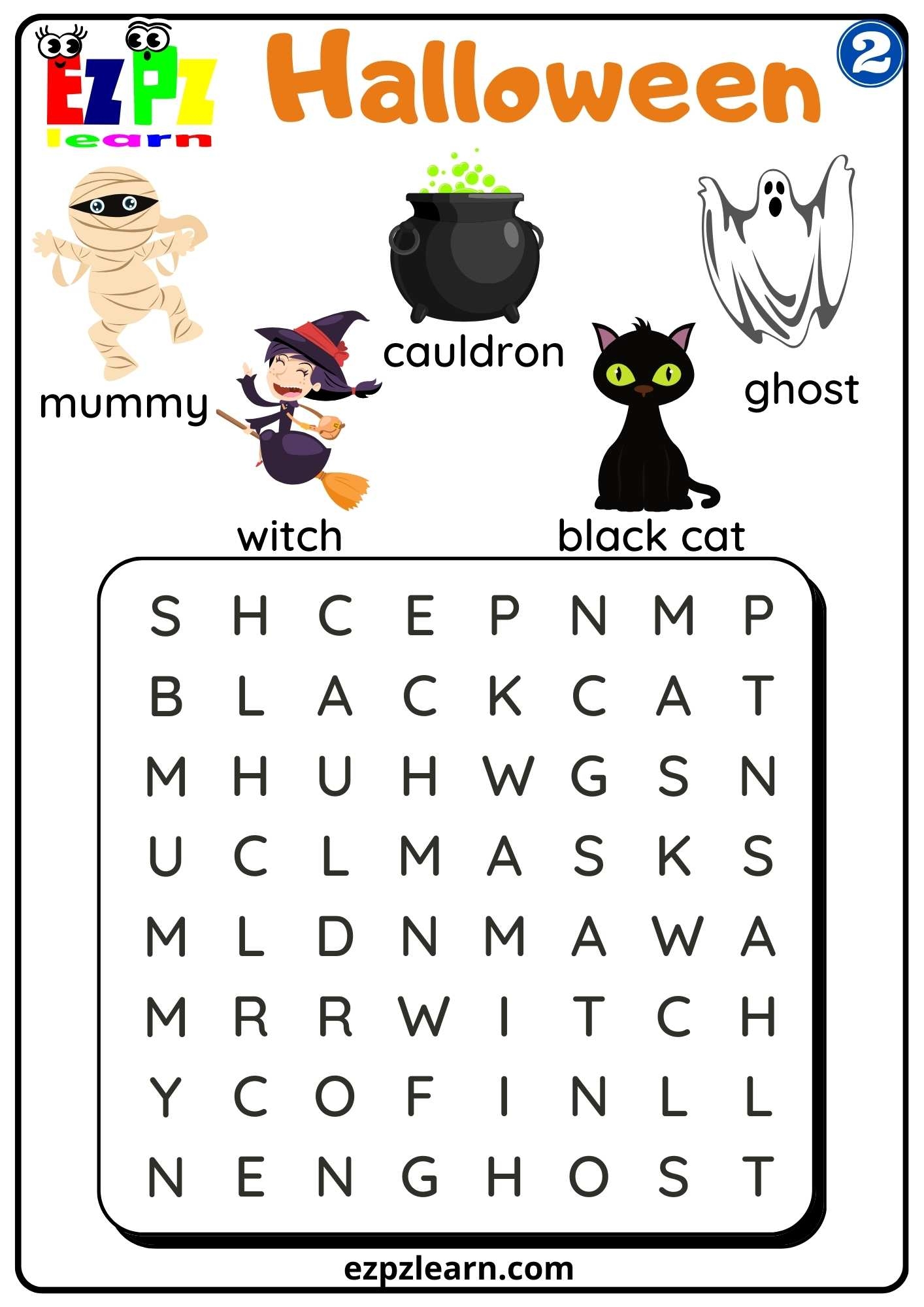 Group 2 Halloween Word Search Worksheet For Kids PDF Download Ezpzlearn