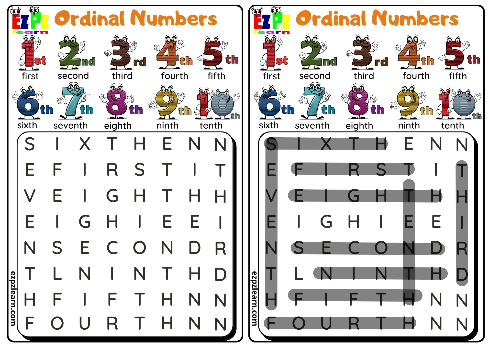 Group 3 Ordinal Numbers Word Search Worksheet Ezpzlearn