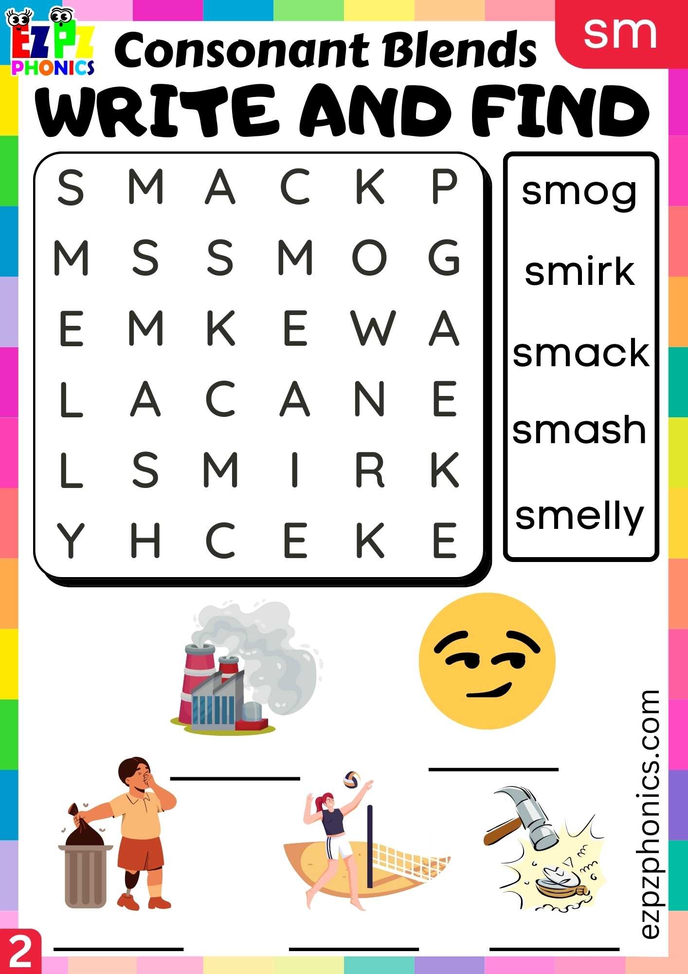 Group2 SM Words Write And Find Phonics Consonant Blends Worksheet Ezpzphonics