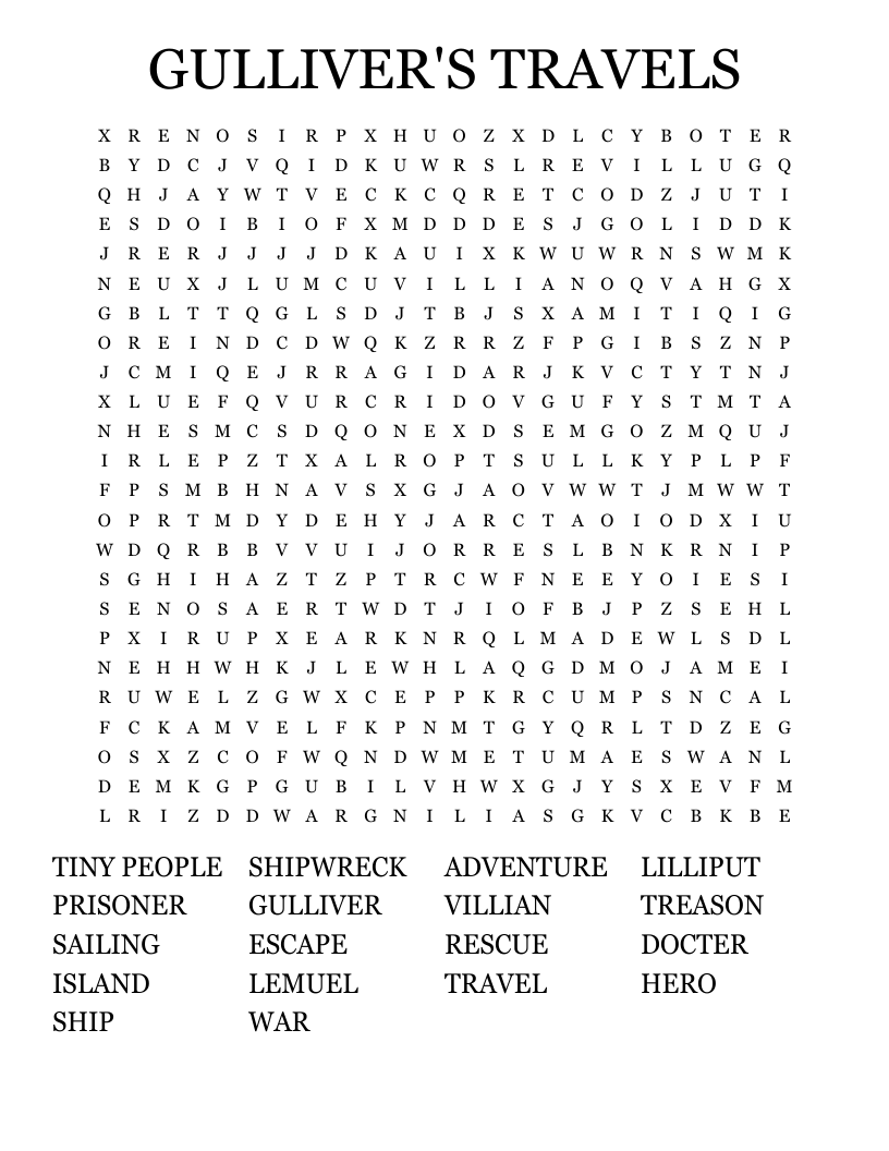 GULLIVER S TRAVELS Word Search WordMint