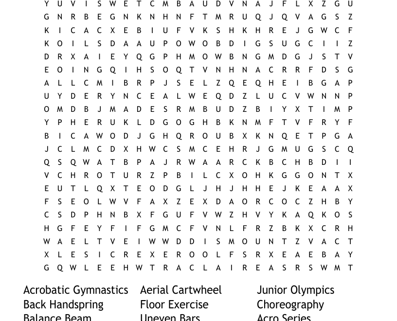 Gymnastics Terms Word Search WordMint