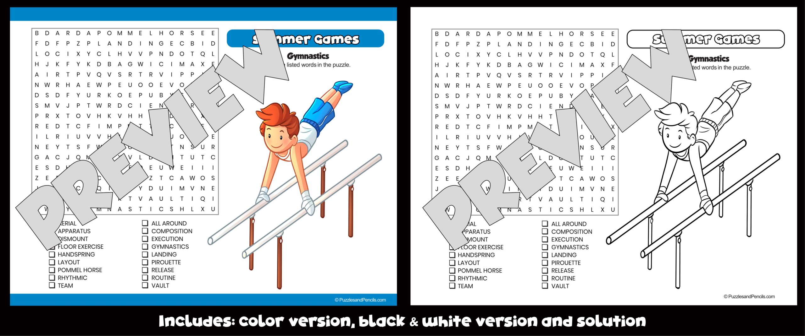 Printable Gymnastics Word Search