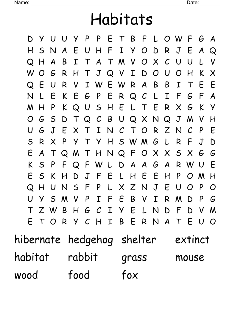 Habitats Word Search WordMint