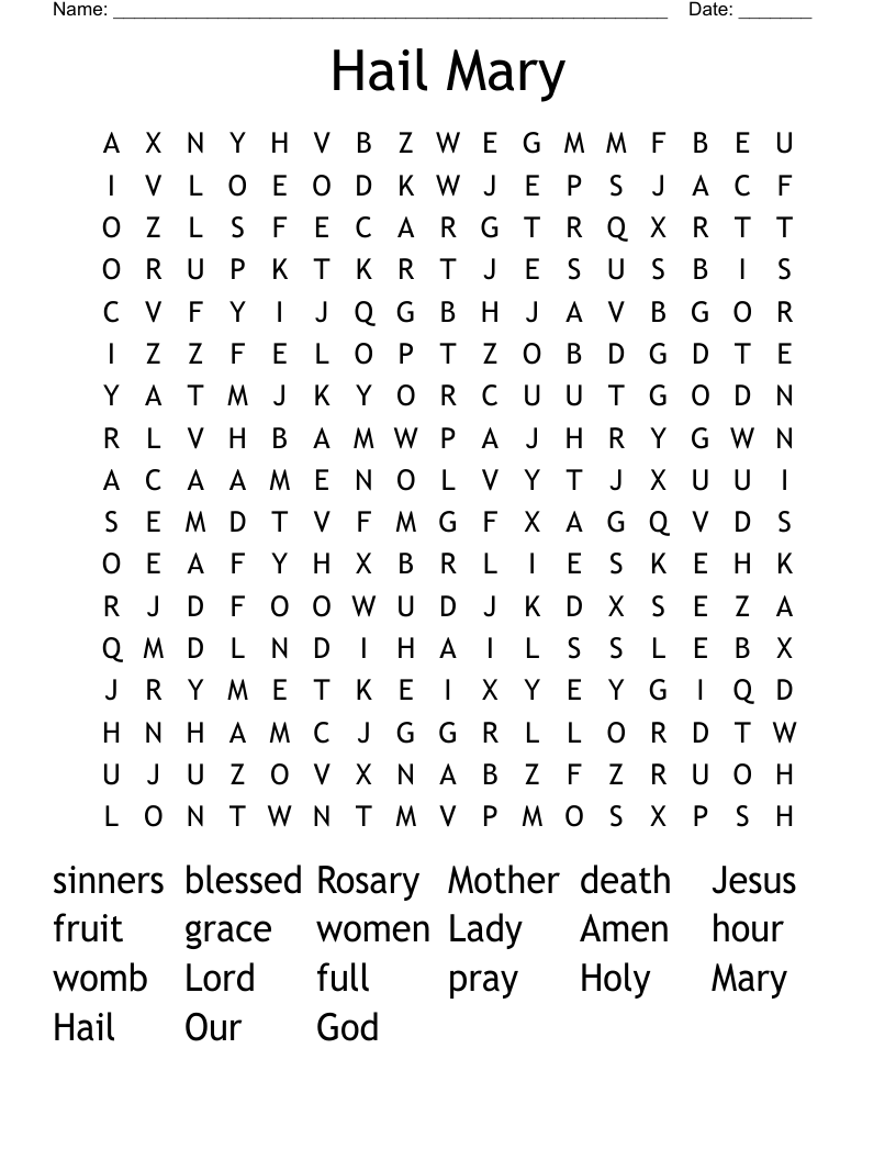 Hail Mary Word Search WordMint