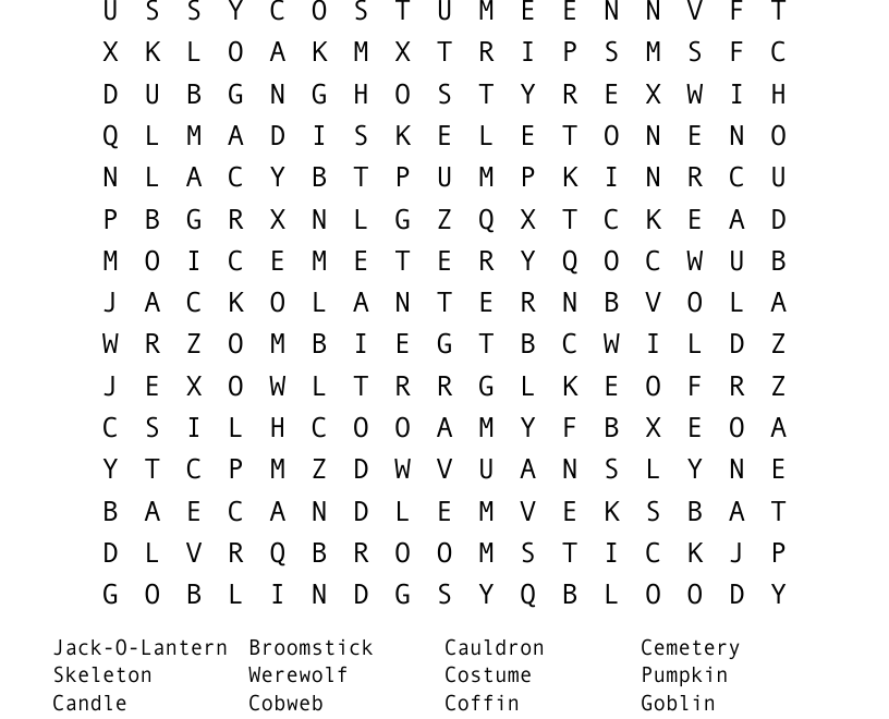 Halloween Crossword Puzzle Word Search WordMint