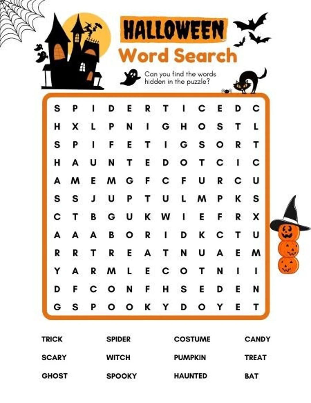Halloween Games Printable Word Search Kid Games Instant Download Printable Halloween Game Etsy