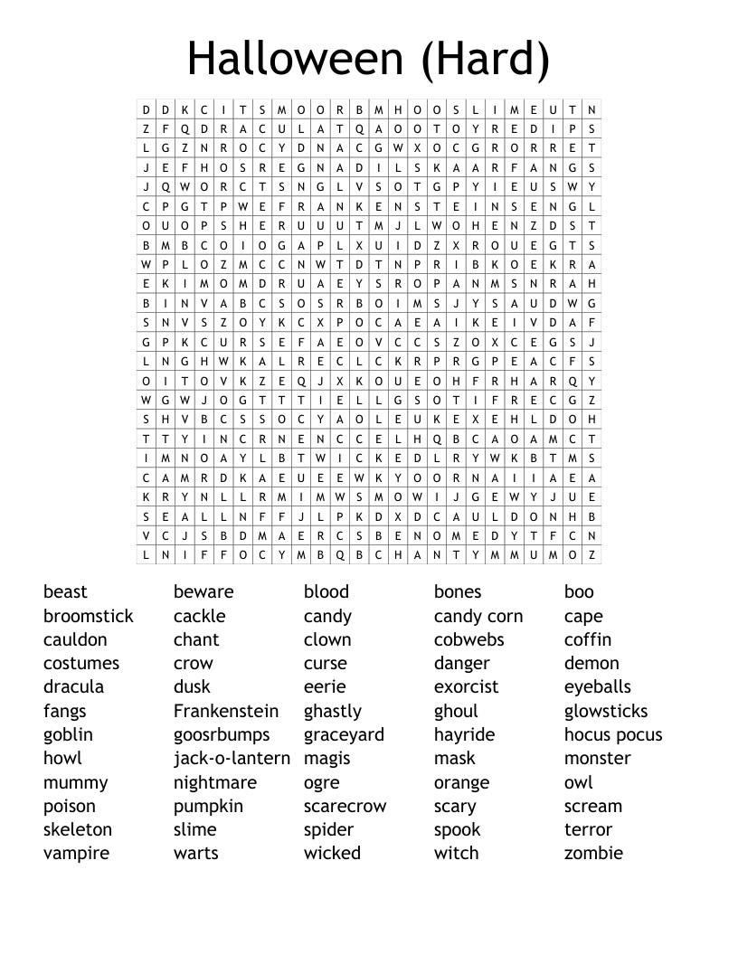 Halloween Hard Word Search WordMint
