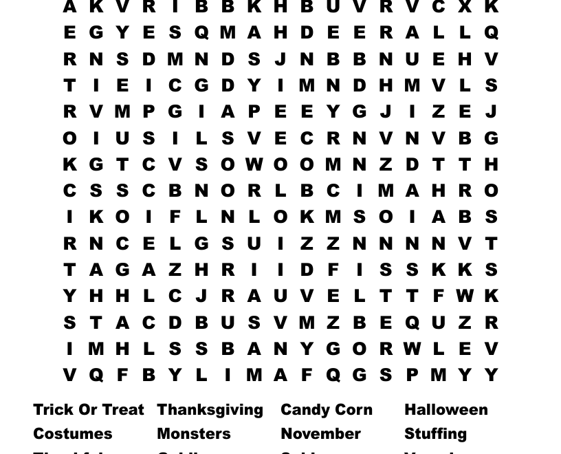 Halloween Thanksgiving Word Search WordMint
