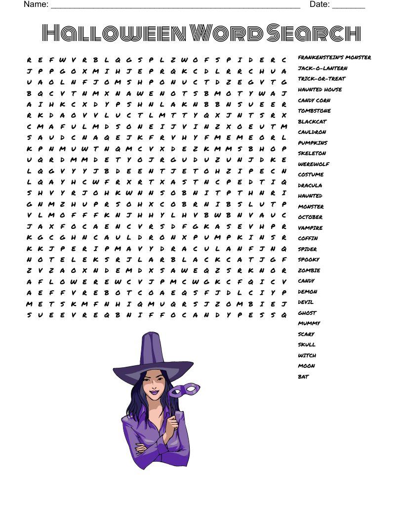 Halloween Themed Word Find Word Search WordMint