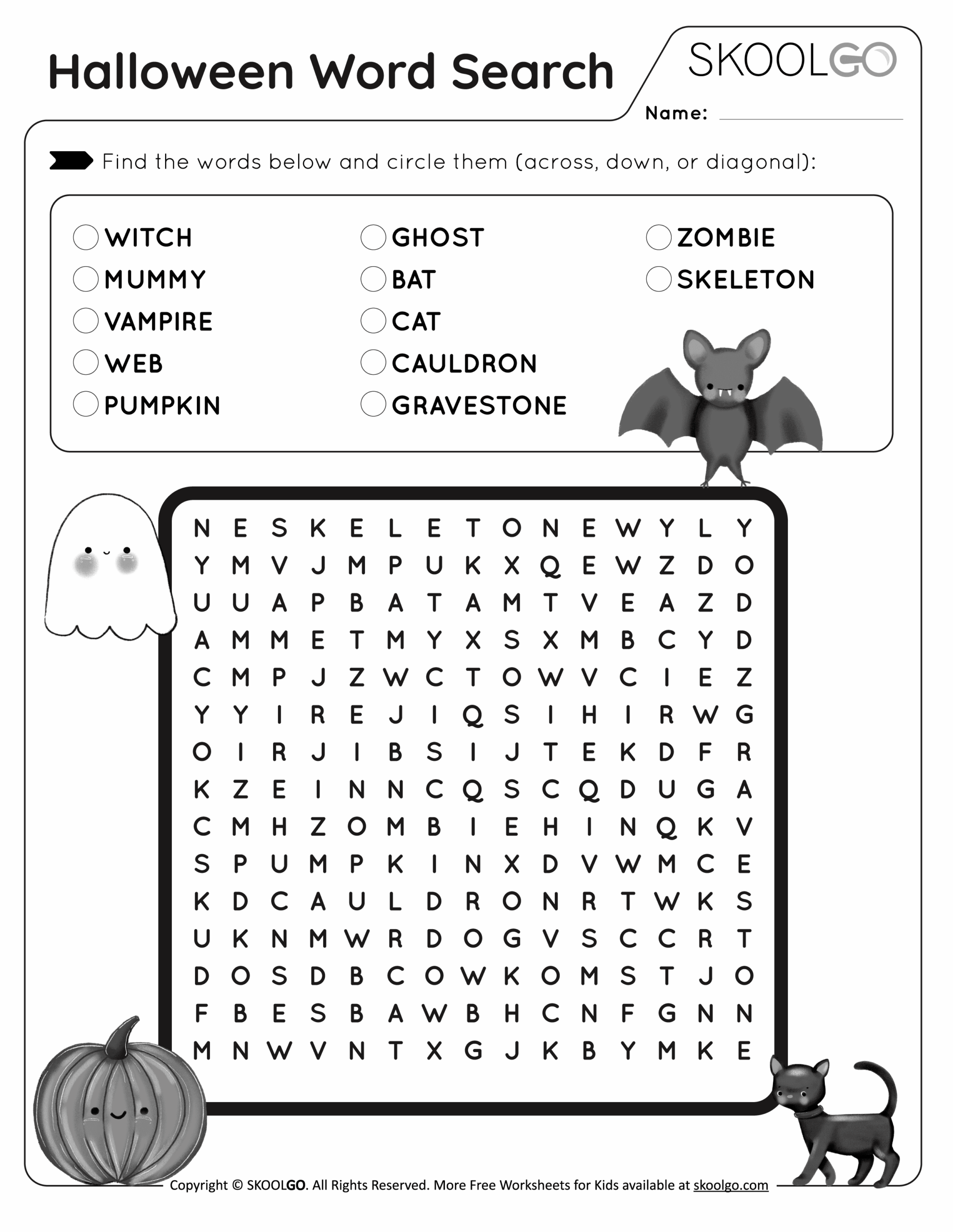 Halloween Word Search For Kids Free Printable