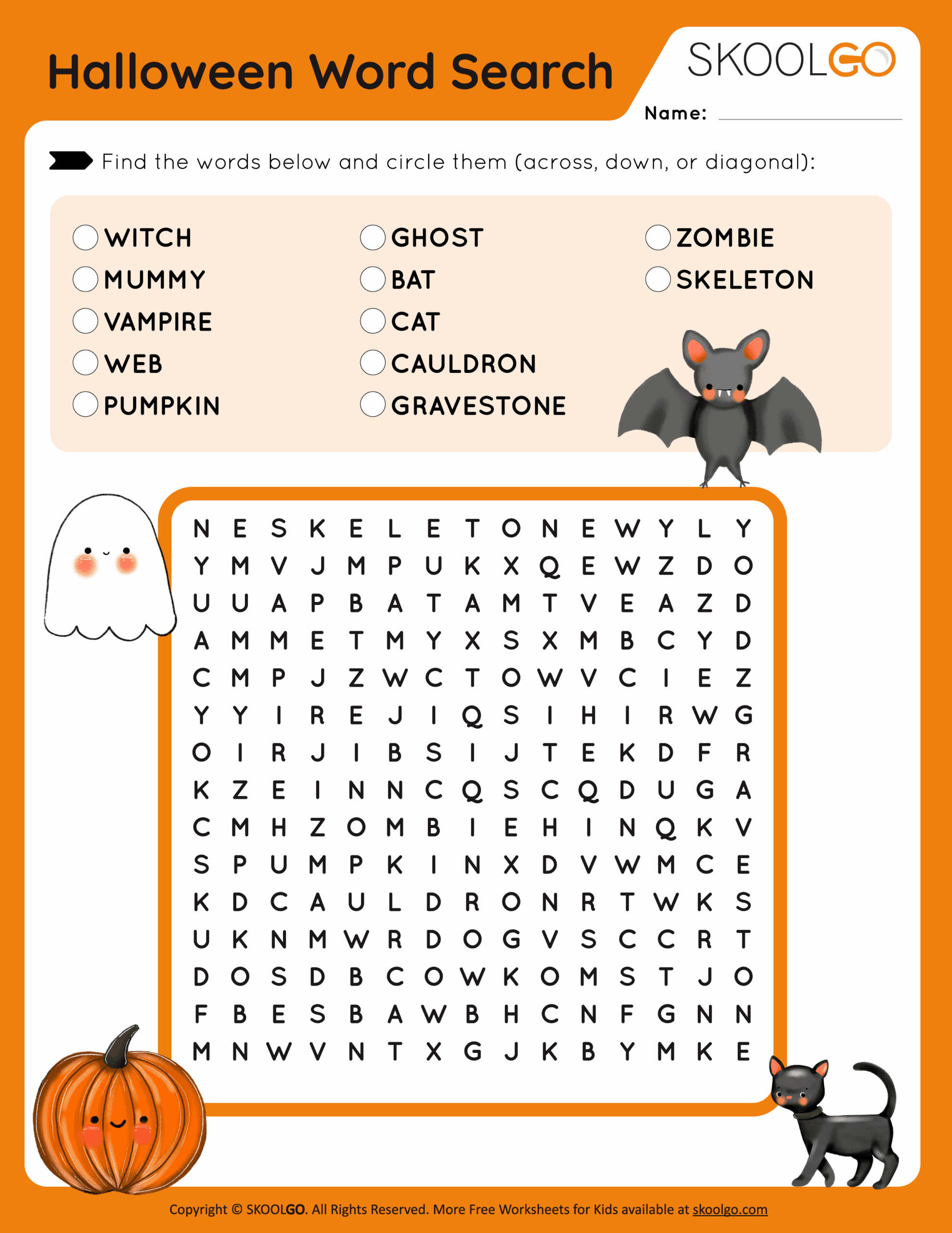 Halloween Word Search Free Game For Kids SKOOLGO