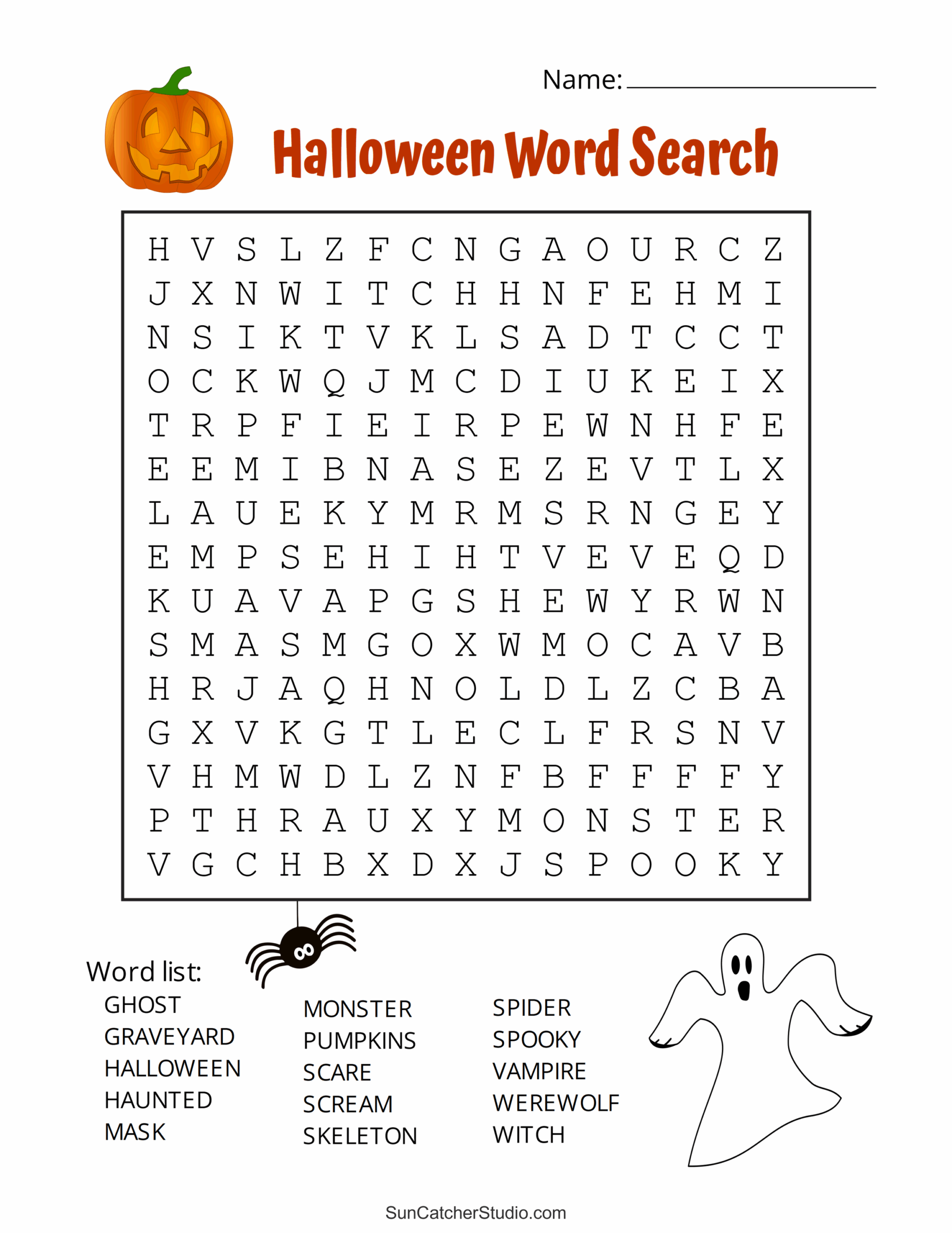 First Grade Halloween Word Search Printable