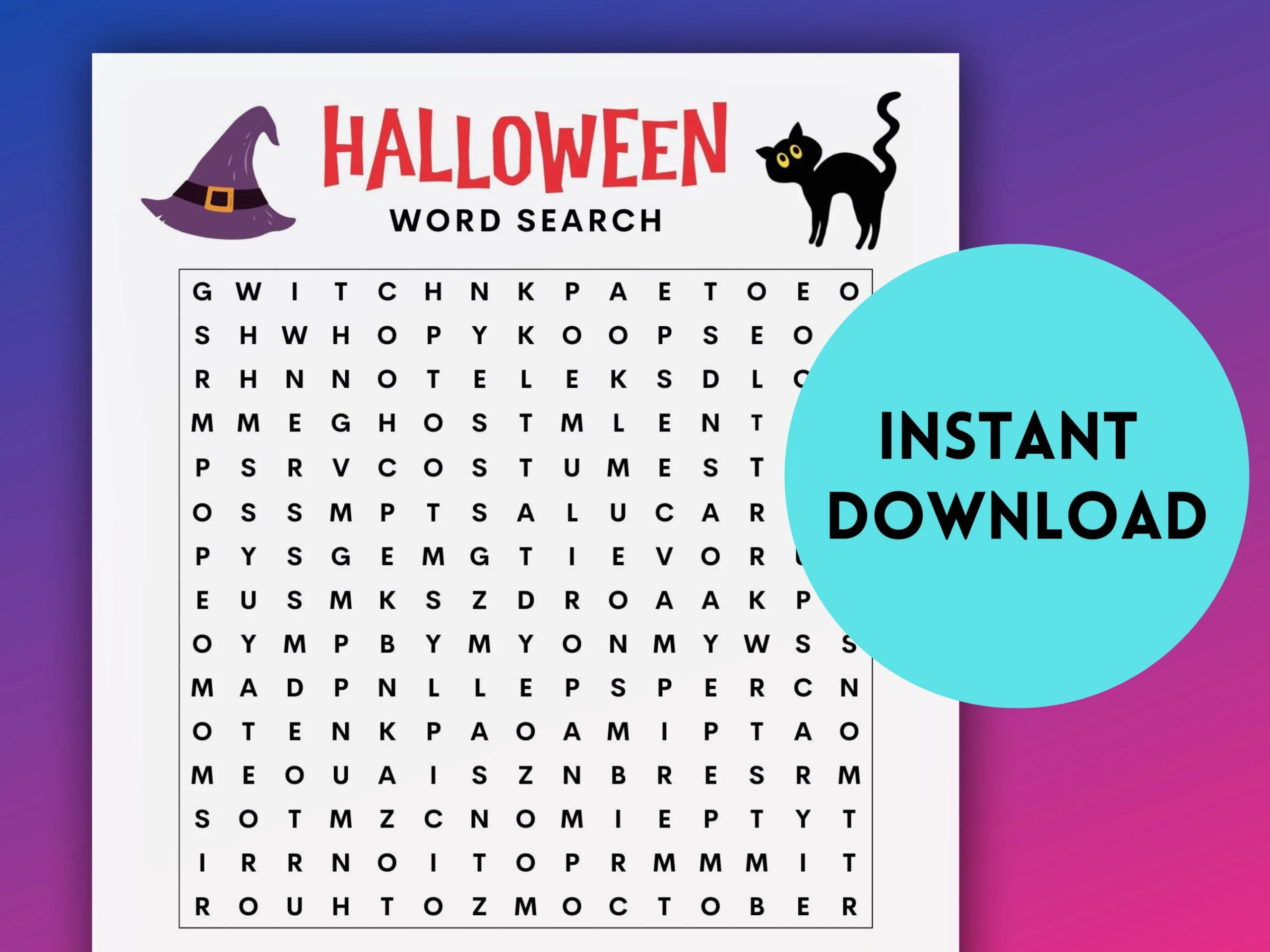 Halloween Word Search Instant Download Printable Activity Etsy