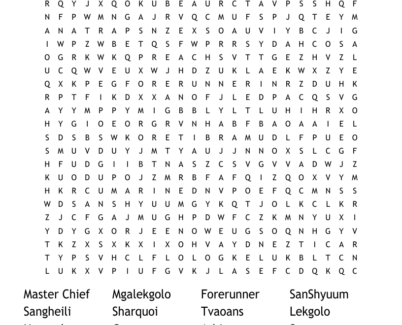 Halo Word Search WordMint