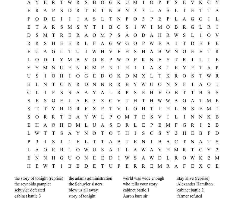 Hamilton An American Musical Word Search WordMint