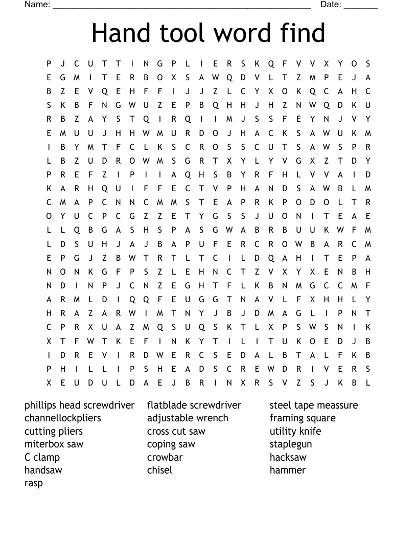 Hand Tool Word Find Word Search WordMint