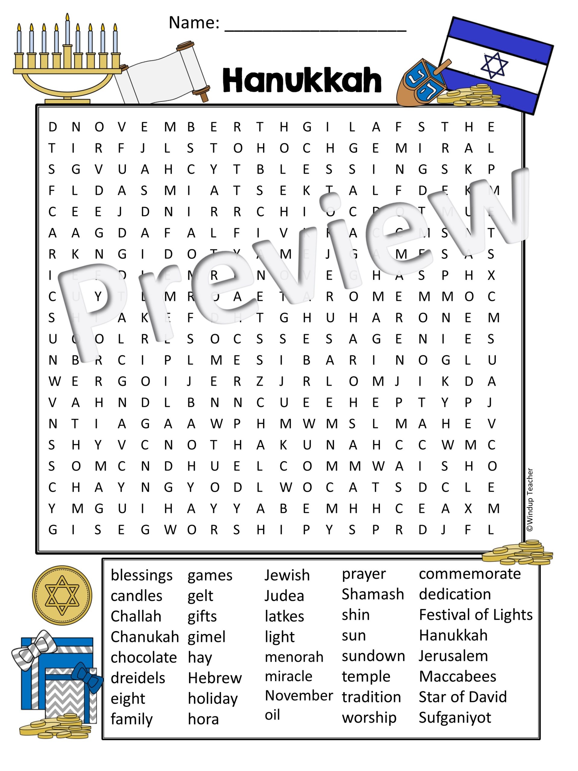 Hanukkah Word Search Activity Printable Hard For Grades 5 To Adult Made By Teachers
