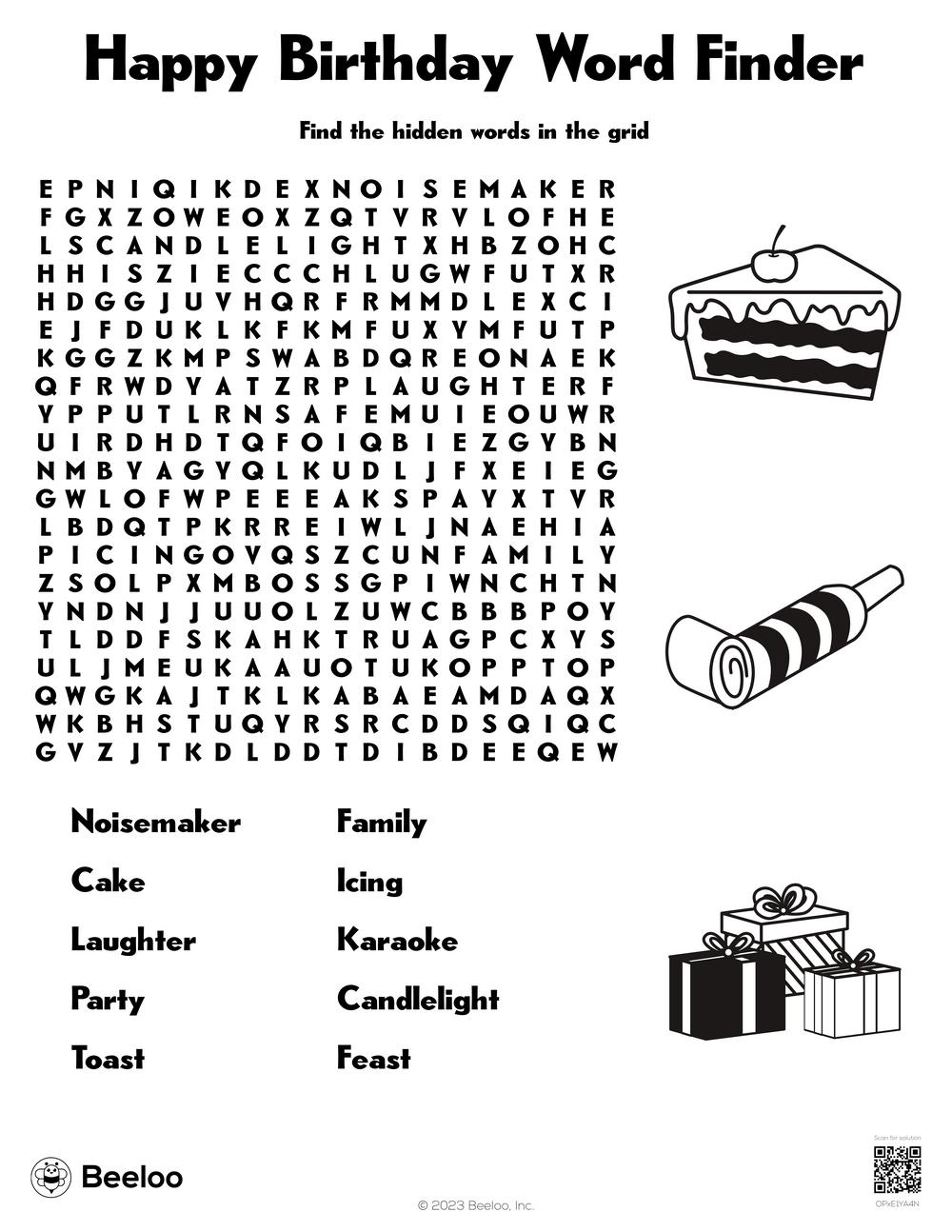 Happy Birthday Word Finder Beeloo Printable Crafts And Activities For Kids