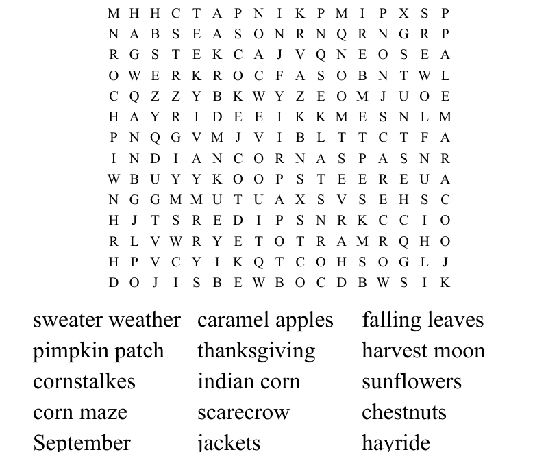 Happy Fall Y All Word Search WordMint